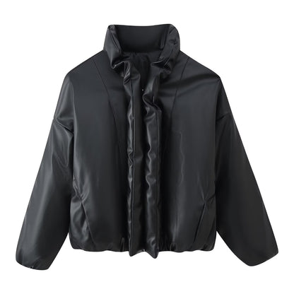 Damen Cropped Jacke Voluminöser Stehkragen Eveloria