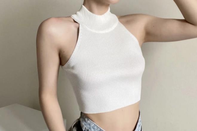 Damen Crop- Rippstruktur Hochkragen Eveloria