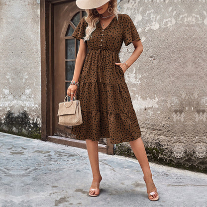 Damen Midi-Kleid Voluminöser Rock Eleganter Bindegürtel Eveloria