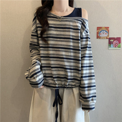 Damen Off-Shoulder Langarmshirt Casual Oberteil Eveloria