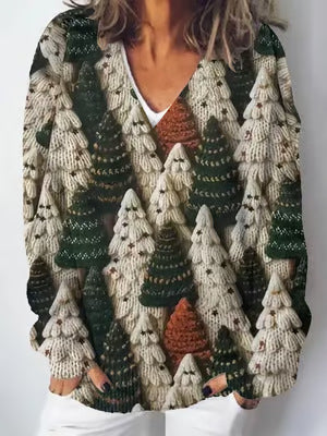 Damen Strickpullover Landschaftsmuster Eveloria