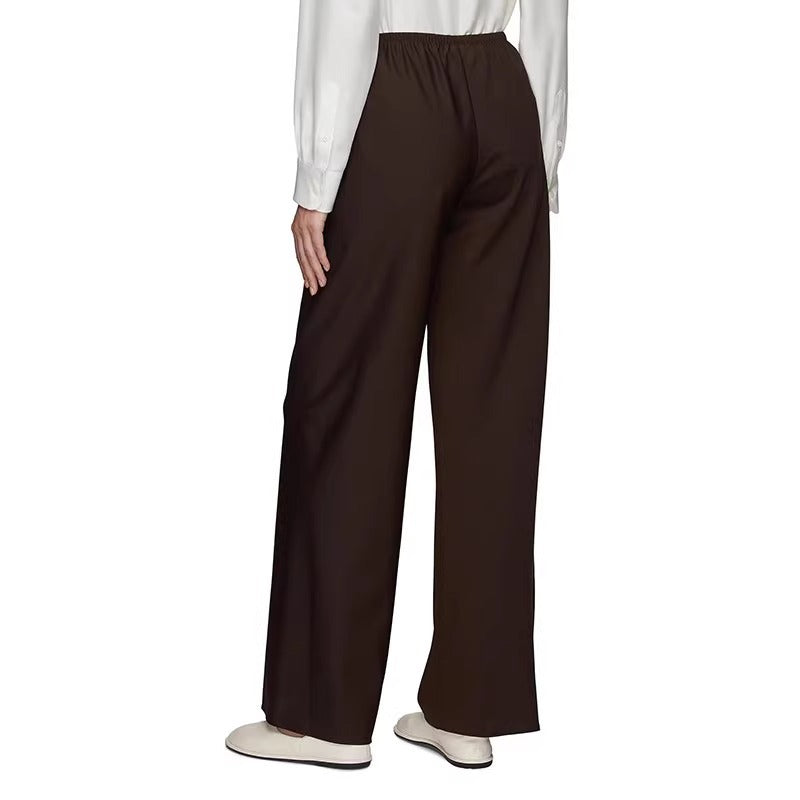 Damen Weite Stoffhose Elastischer Bund Beige Eveloria