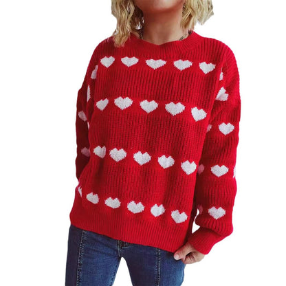 Damen Pullover Romantisches Herzmuster Kuschelfleece