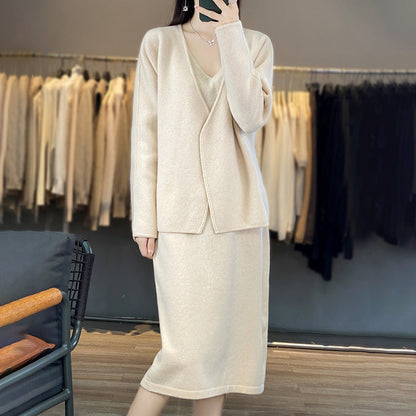 Damen Strickensemble V-Ausschnitt Asymmetrisch Eveloria