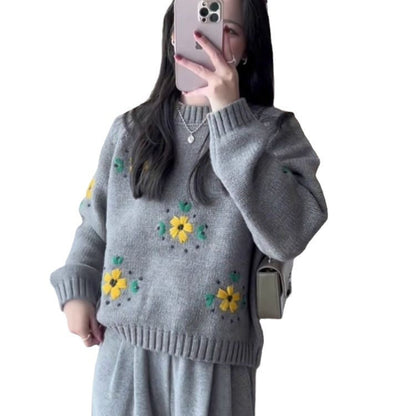 Damen Strickpullover Flora Applikationen