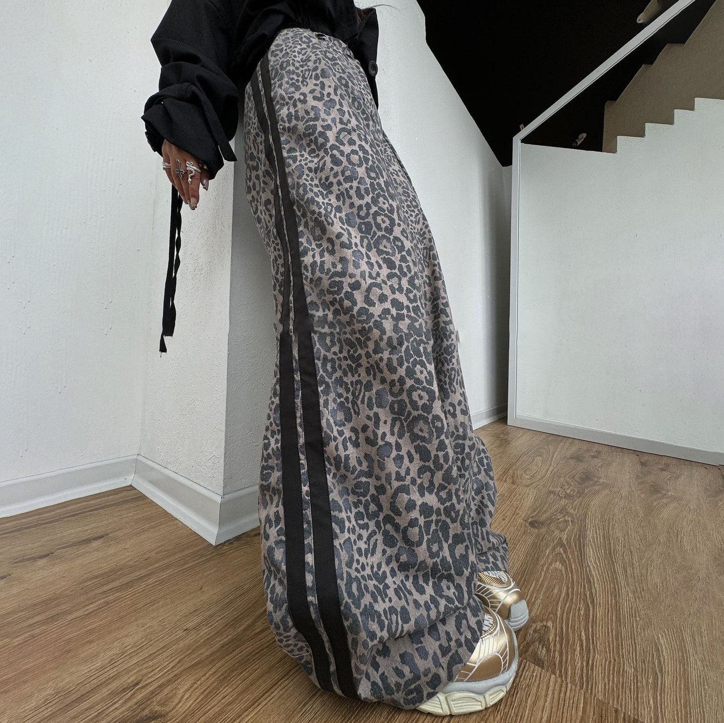 Damen Maxihose Leopardenmuster Elegantes Design