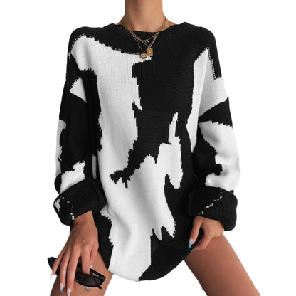 Damen Oversized Pullover Grobgestrickt Grafikdesign