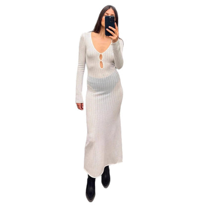 Damen Strickkleid Langärmlig Netzdesign Eveloria