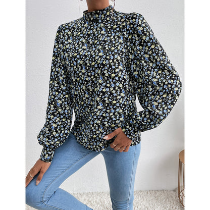Damen Bluse Hochgeschlossener Kragen Voluminöse Ärmel Eveloria - Eveloria