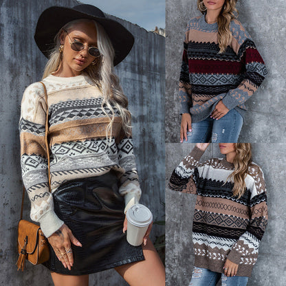 Damen Grobstrickpullover Geometrisches Muster Weit Eveloria - Eveloria
