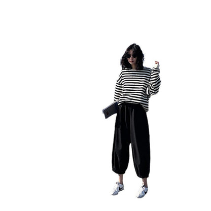 Damen Sweatshirt Gestreift Weites Modell Lässige Ärmel