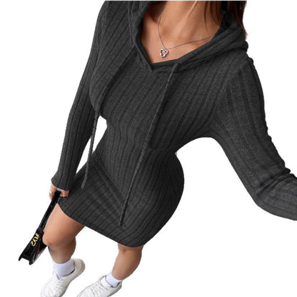 Damen Sweatkleid Kapuze Gestreift Eveloria