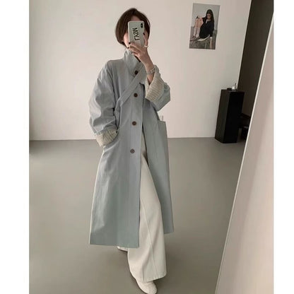 Damen Trenchcoat Oversized Baumwolle Knöpfe Beige