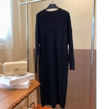 Damen Strickkleid Lässig Strukturiert Anthrazit