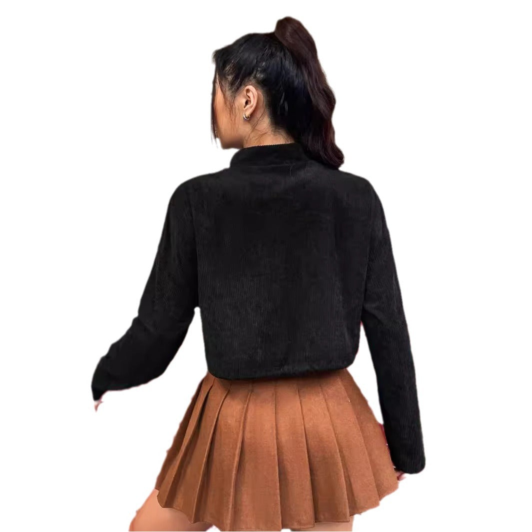 Damen Cordjacke Kurz Praktische Taschen Lässiger Schnitt Braun