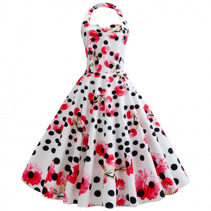 Damen Retro Swingkleid Floralmuster Punkte Eveloria