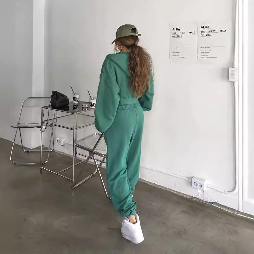 Damen Set Cropped Kapuzenjacke Jogginghose Eveloria