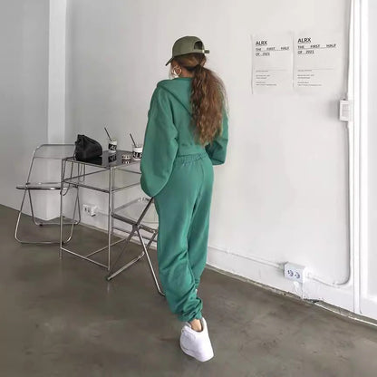 Damen Set Cropped Kapuzenjacke Jogginghose Eveloria