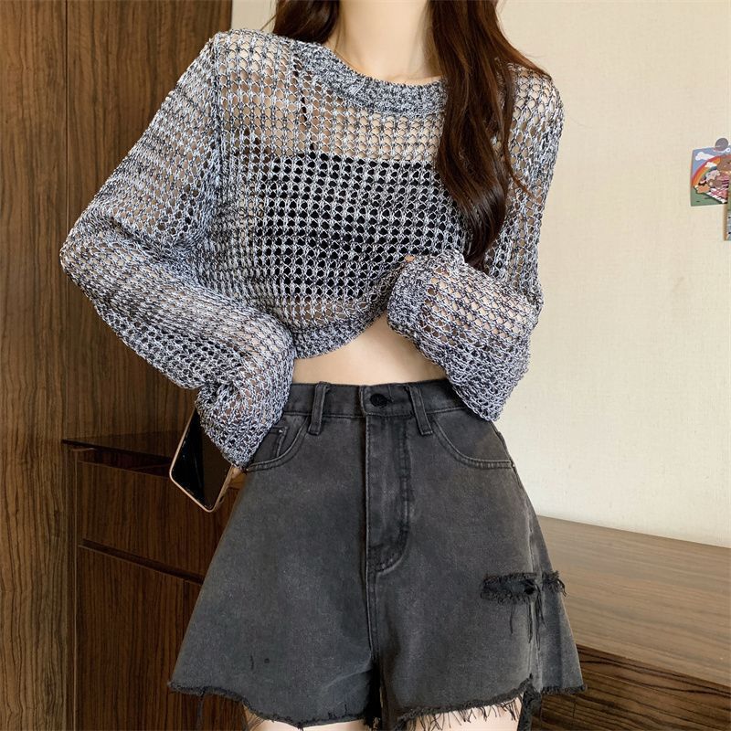 Damen Netzpullover Crop-Design aus Mesh