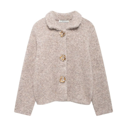 Damen Fleecejacke Kuschelig Elegante Knopfleiste Eveloria