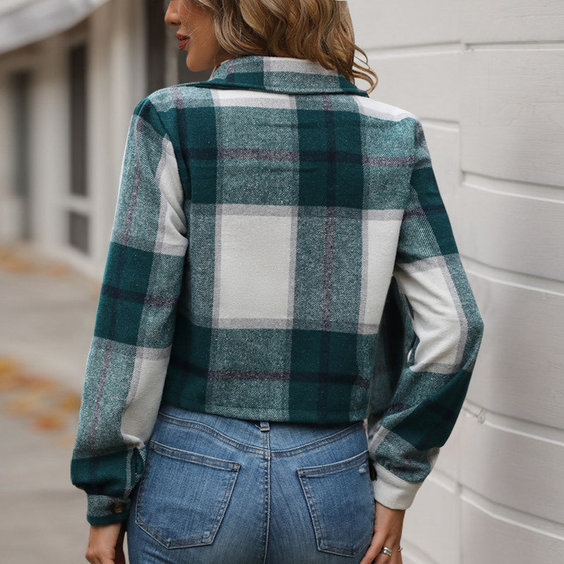 Damen Freizeitjacke Kariert Mit Taschen Modischer Schnitt Eveloria