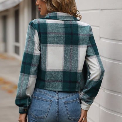 Damen Freizeitjacke Kariert Mit Taschen Modischer Schnitt Eveloria