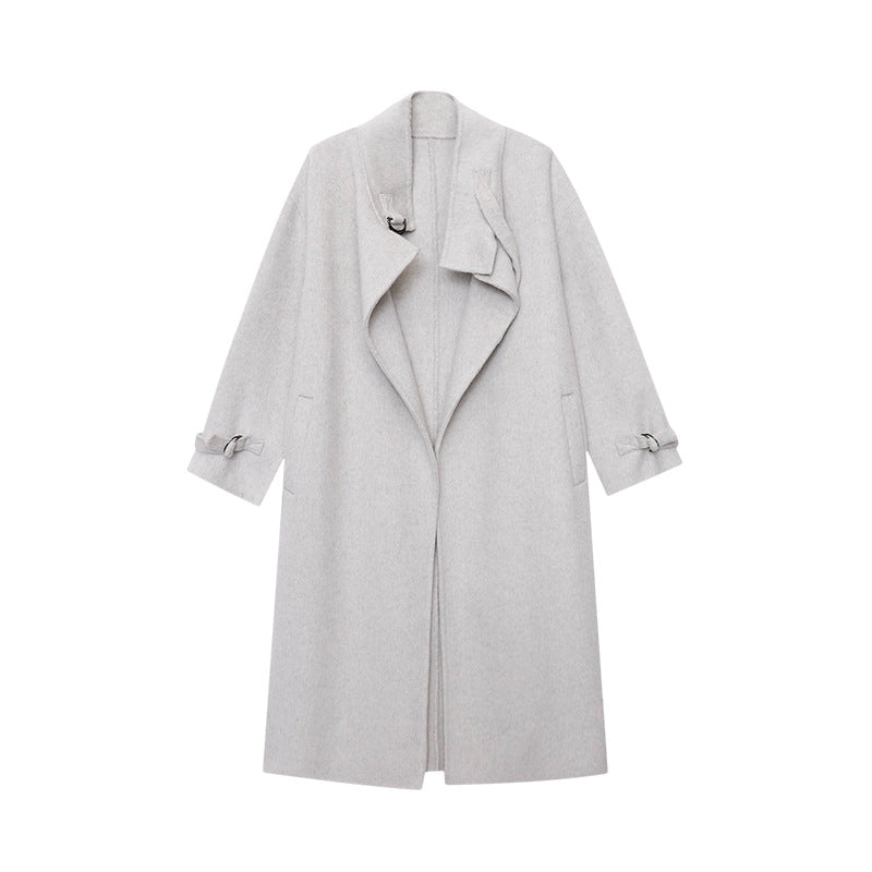 Damen Mantel Wollmix Lang Revers Eveloria