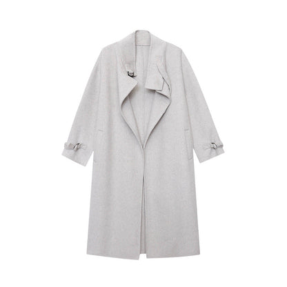 Damen Mantel Wollmix Lang Revers Eveloria
