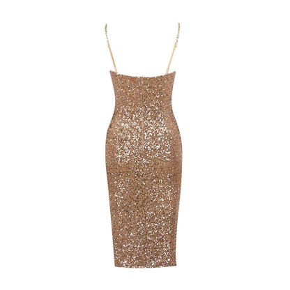 Damen Glänzendes Midi-Kleid Reißverschluss