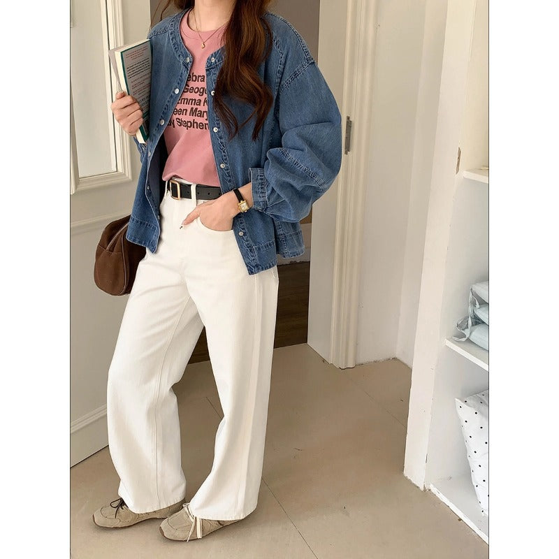 Damen Denim-Bluse mit Puffärmeln Blau Eveloria - Eveloria