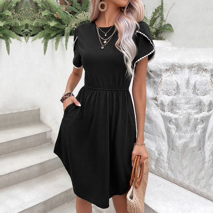 Damen Sommerkleid Elastischer Bund Dekorative Ärmel Details