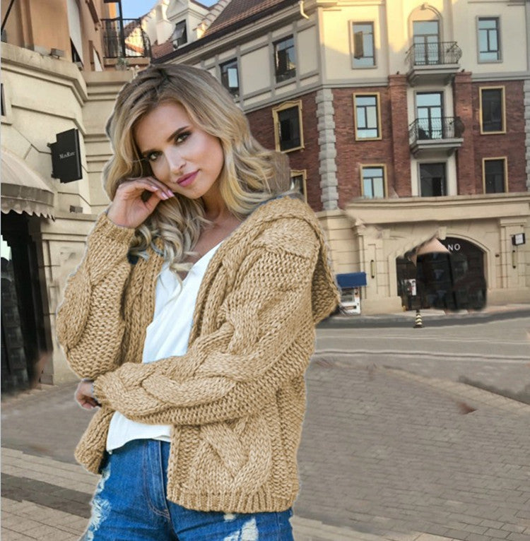 Damen Grobstrickjacke Kapuze Asymmetrisch Eveloria