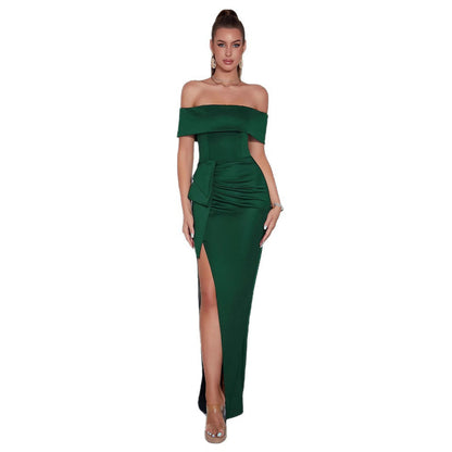 Damen Schulterfreies Langarmkleid Figurumspielend Hohes Schlitzdesign