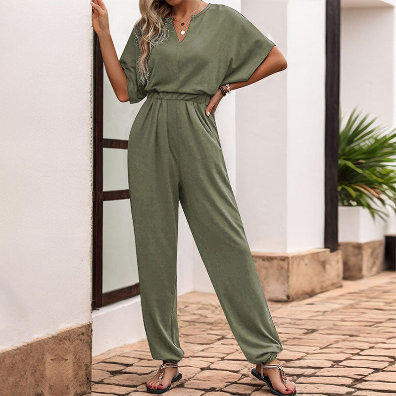 Damen Jumpsuit Weites Bein Komfort Gürtel Eveloria