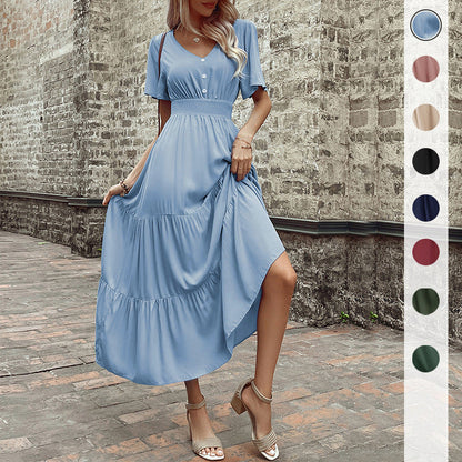 Damen Maxikleid Rüschendetails Taillengürtel Eveloria - Eveloria