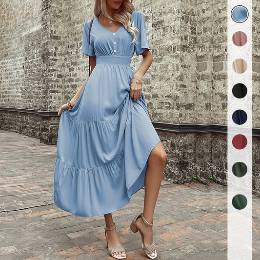 Damen Maxikleid Rüschendetails Taillengürtel Eveloria - Eveloria