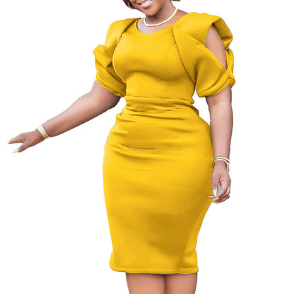 Damen Körperbetontes Kleid mit Puffärmeln Elegant