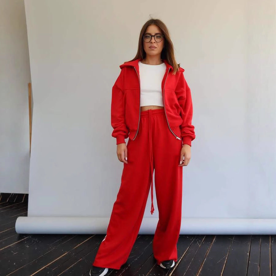 Damen Sportliches Loungewear-Set mit Cropped-Hoodie und weiter Hose
