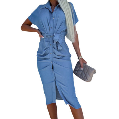 Damen Hemdkleid mit Gürtel und Knopfdetails