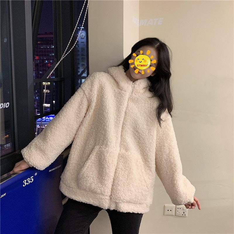 Damen Fleecejacke Kuschelig Mit Ohren Praktische Taschen