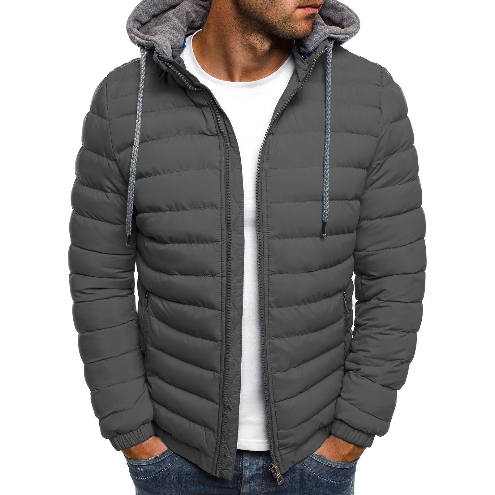 Herren Übergangsjacke Gesteppt Kapuze Sportlich Schwarz Eveloria - Eveloria