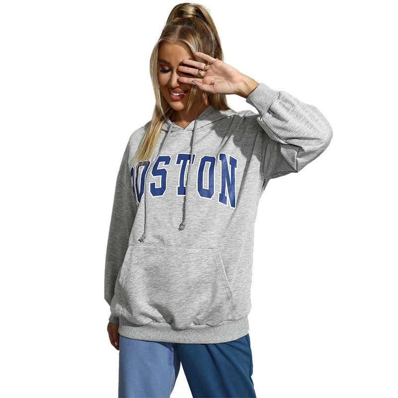 Damen Oversized Kapuzenpullover mit Schriftzug Bequem Grau