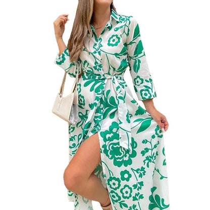 Damen Maxikleid Floralmuster Hochschlitz Eveloria