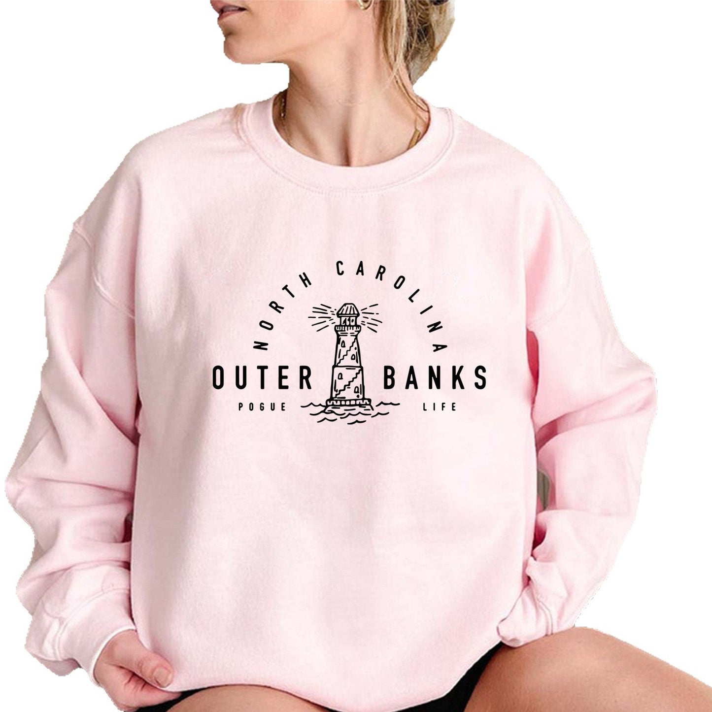 Damen Sweatshirt Leuchtturm-Motiv Lässiger Schnitt Grau Eveloria