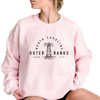 Damen Sweatshirt Leuchtturm-Motiv Lässiger Schnitt Grau Eveloria