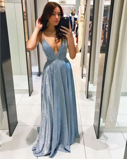 Eveloria Damen Abendkleid V-Ausschnitt Fließend