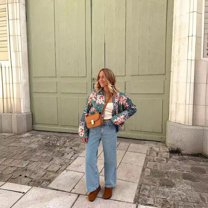 Damen Steppjacke Gepolstert Floralmuster Eveloria