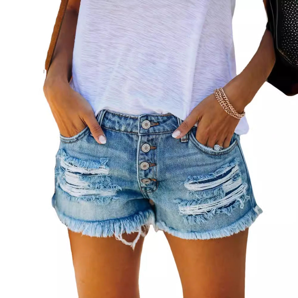 Damen Denim Shorts Destroyed Lässig Blau