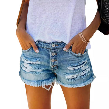 Damen Denim Shorts Destroyed Lässig Blau