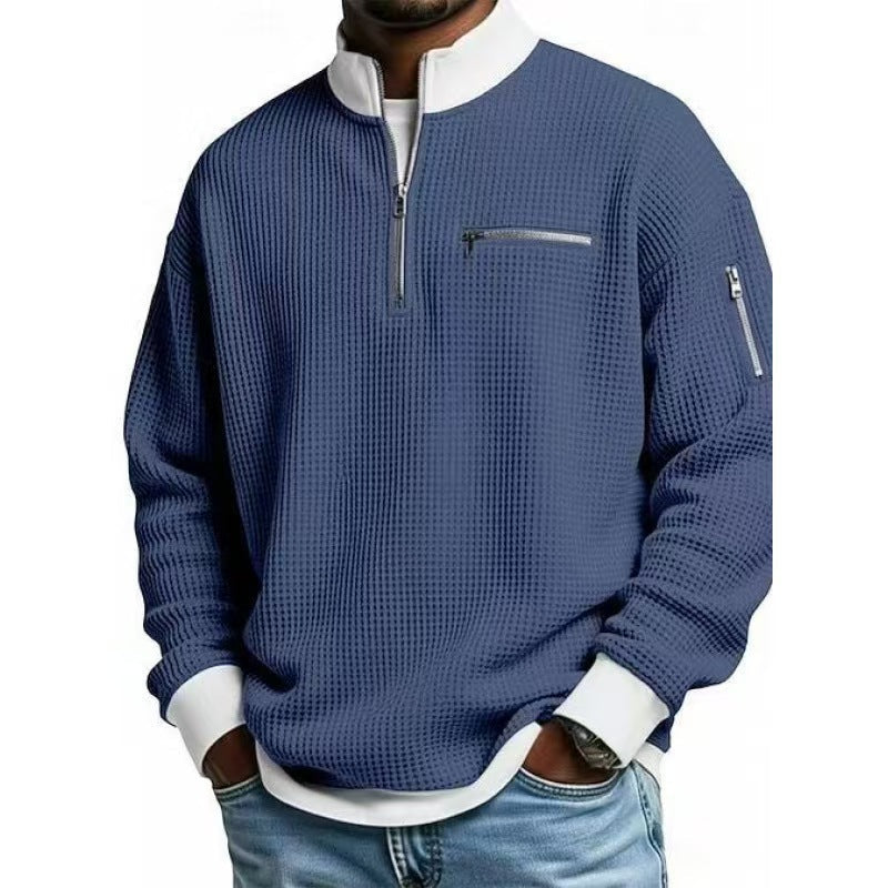 Herren Sweatshirt Hochkragen Reißverschluss Grau Eveloria